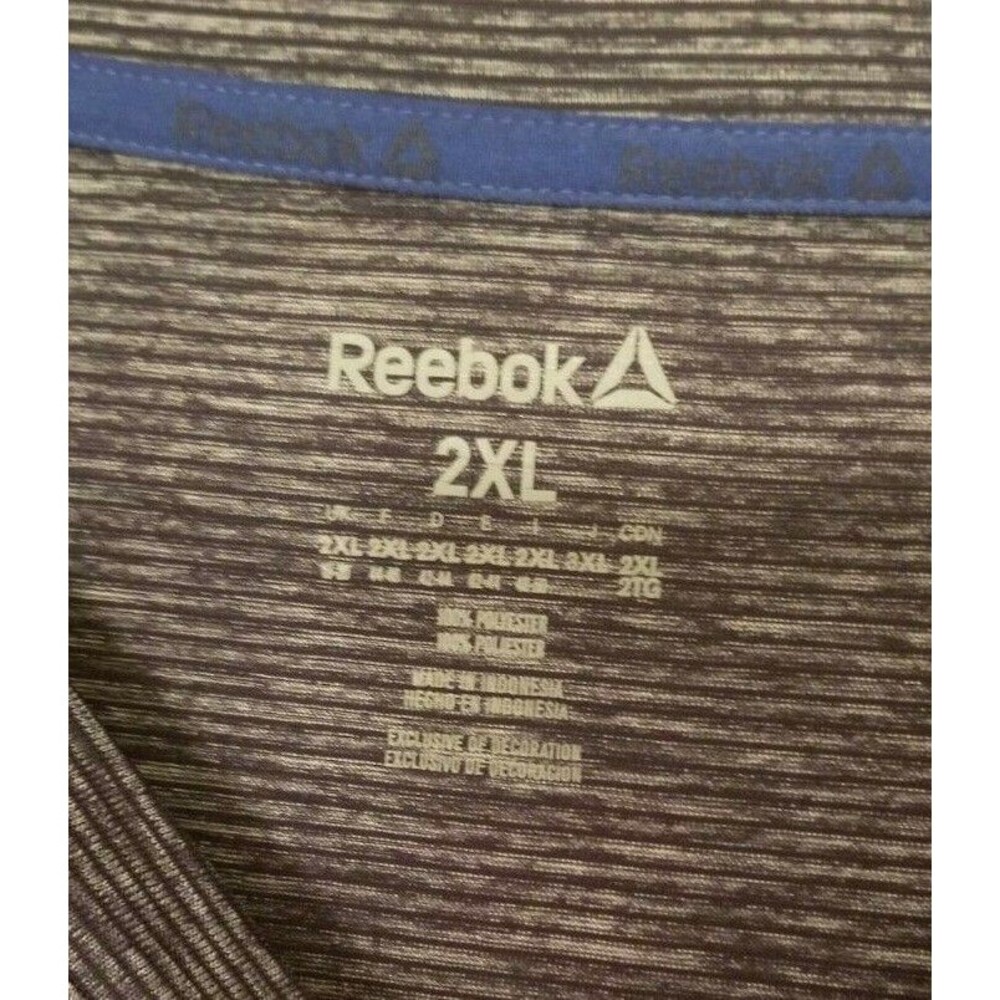 Men's Tee Shirt Reebok Reebok Speedwick Navy Blue Stripe Activewear Size 2XL - Picture 3 of 5